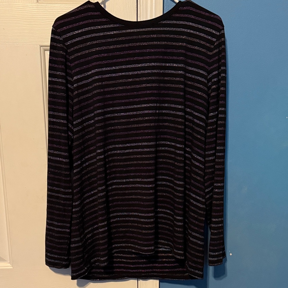 Chico's Black and Purple Striped Top